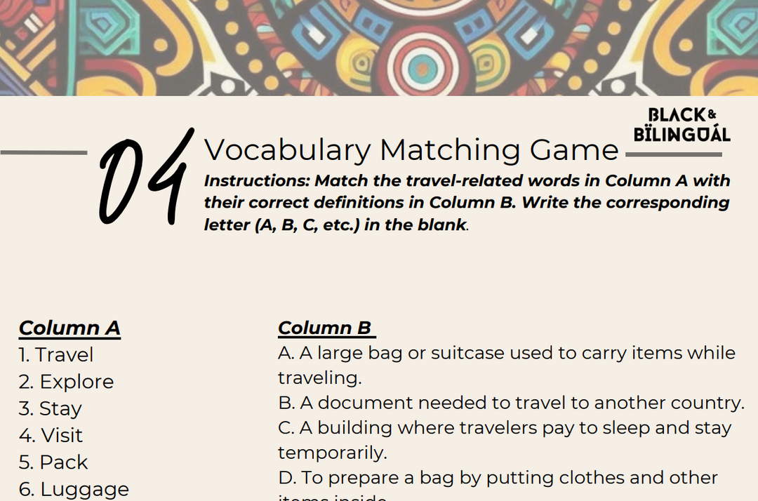 A Day of Travel PDF: ENGLISH Vocabulary & Activity Guide